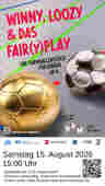 Werbeplakat f&uuml;r Winny &amp; Loozy am 15.08.2026 in der Sporthalle der GTS Drispenstedt. Das Plakatmotiv ist ein praller goldener Fu&szlig;ball 'Winny' und ein kleinerer kaputter platter Fu&szlig;ball 'Loozy' auf einem Turnhallenboden